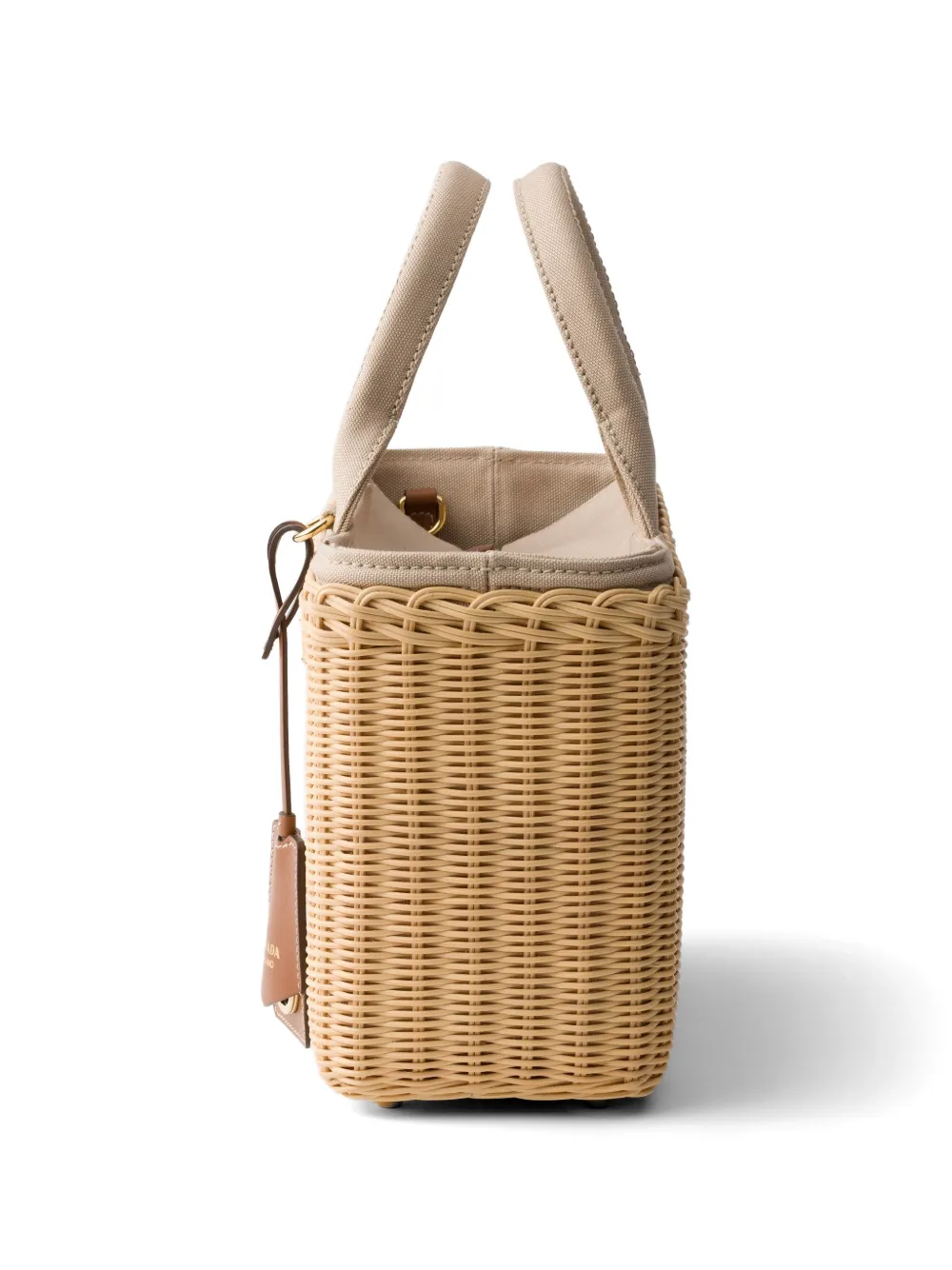 Prada Medium rieten en canvas shopper Beige