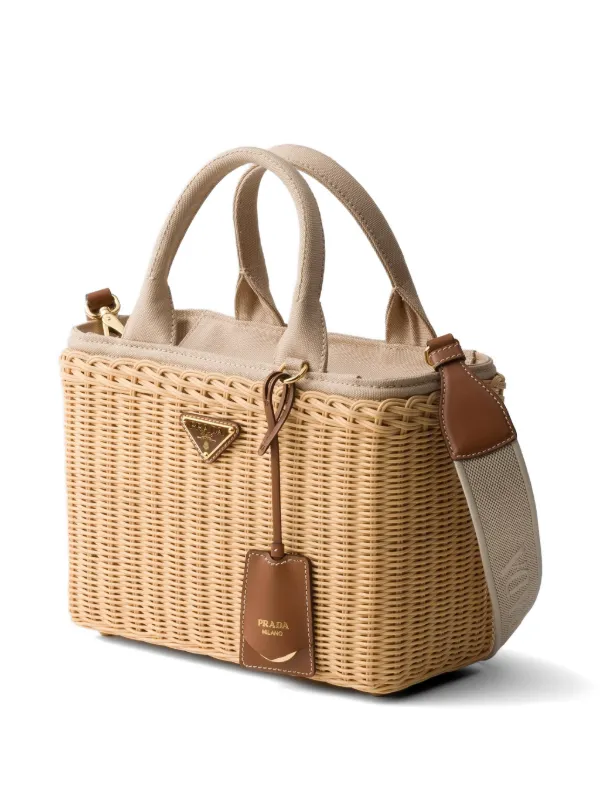 Prada Medium Wicker And Canvas Tote Bag | Neutrals | FARFETCH