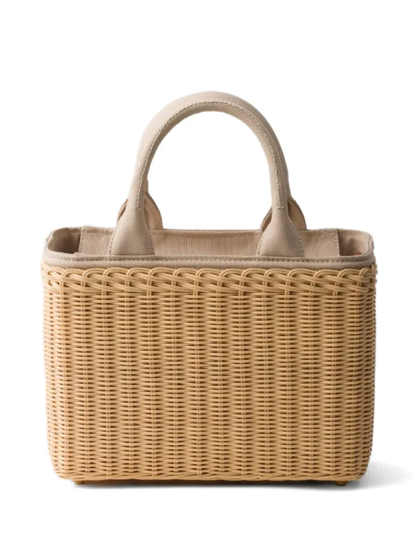 Prada Medium Wicker And Canvas Tote Bag | Neutrals | FARFETCH