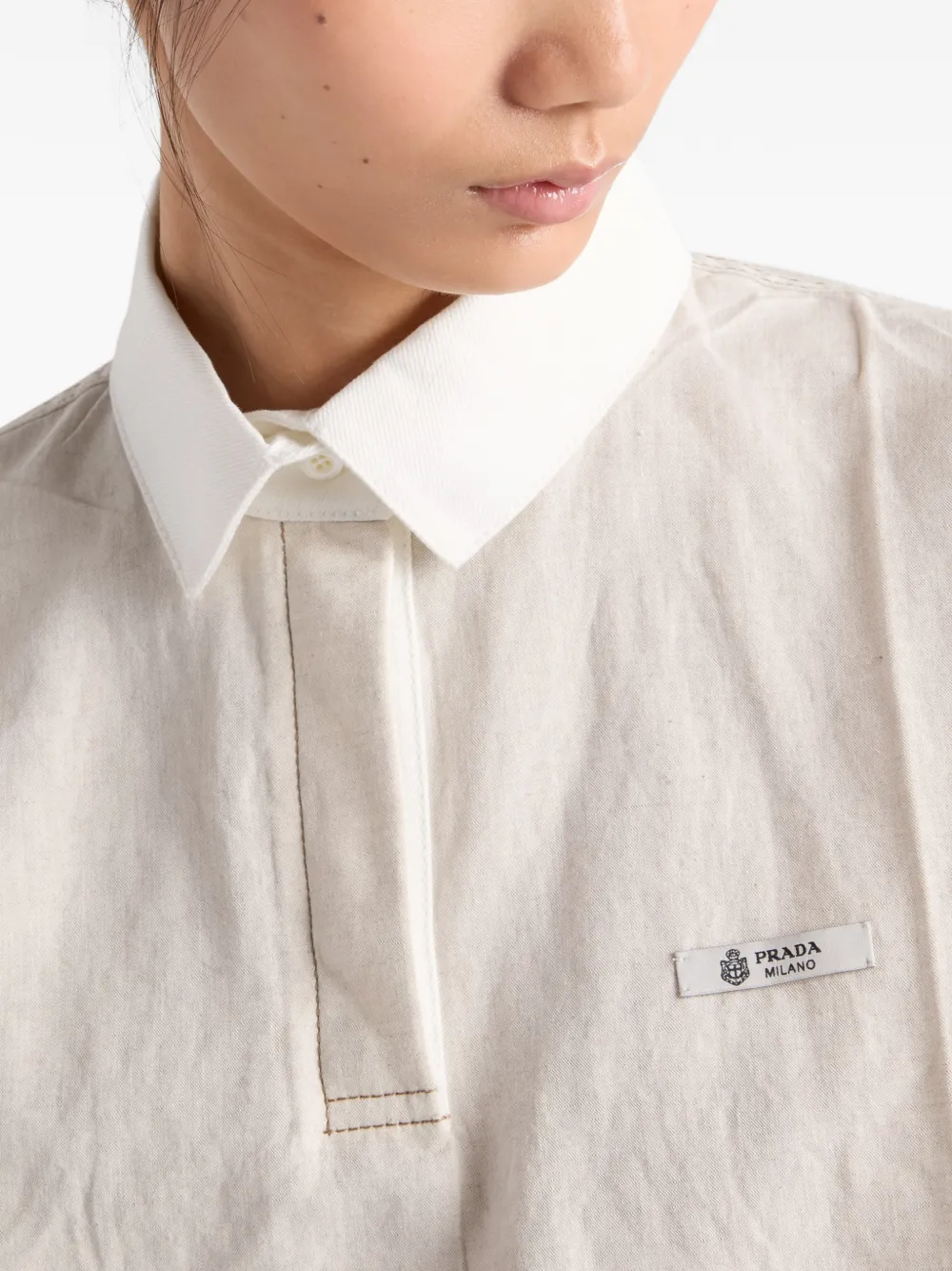 Prada Chambray en jersey poloshirt Beige
