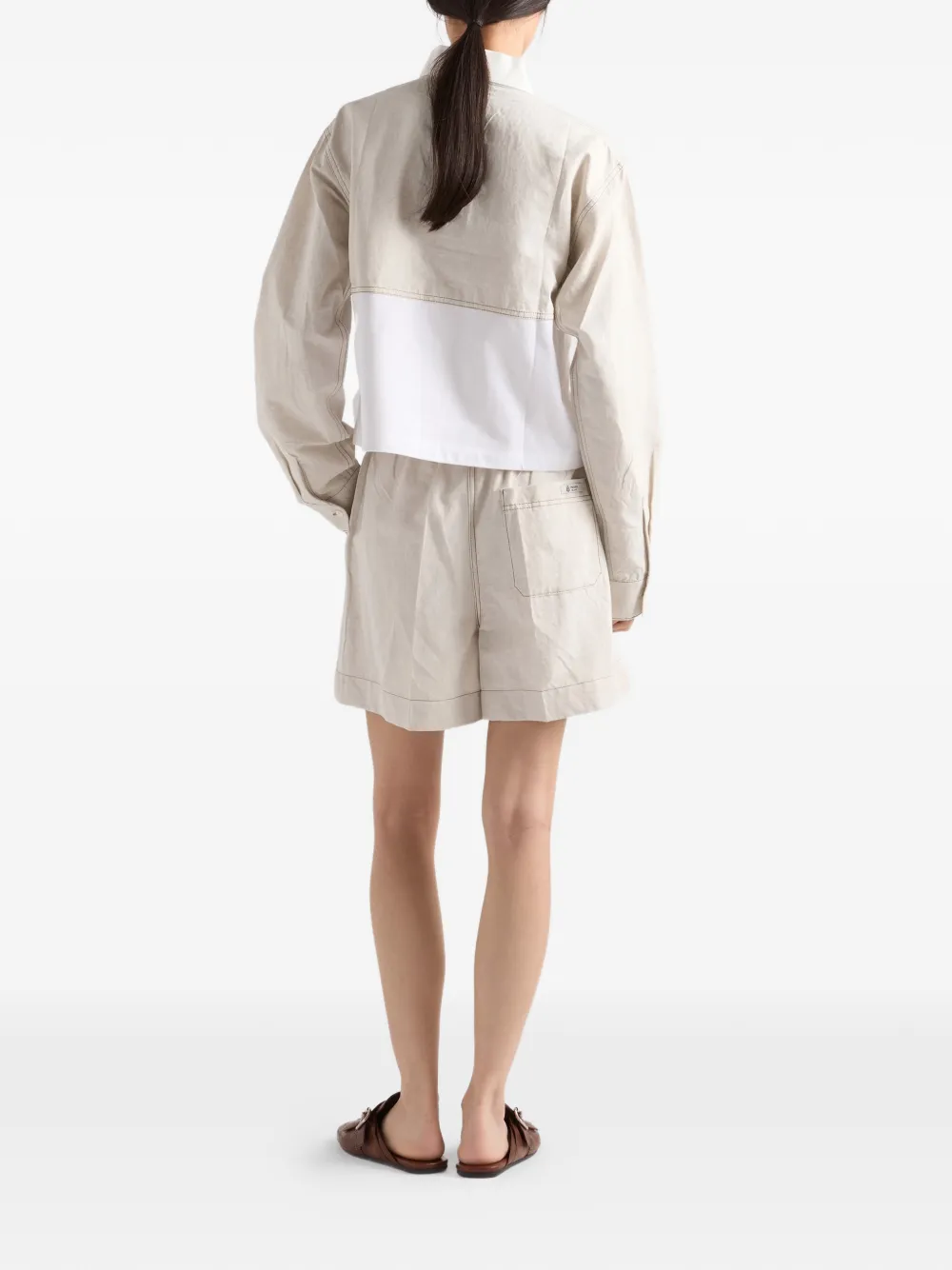 Prada Chambray en jersey poloshirt Beige