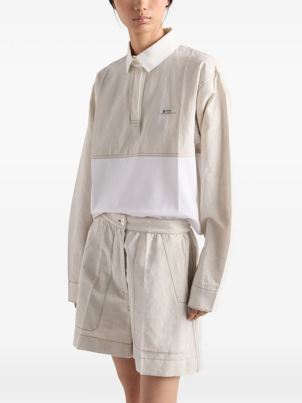 Prada Chambray en jersey poloshirt Beige