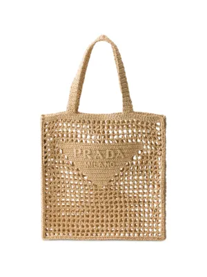 Prada triangle-logo Raffia Tote Bag | Neutrals | FARFETCH