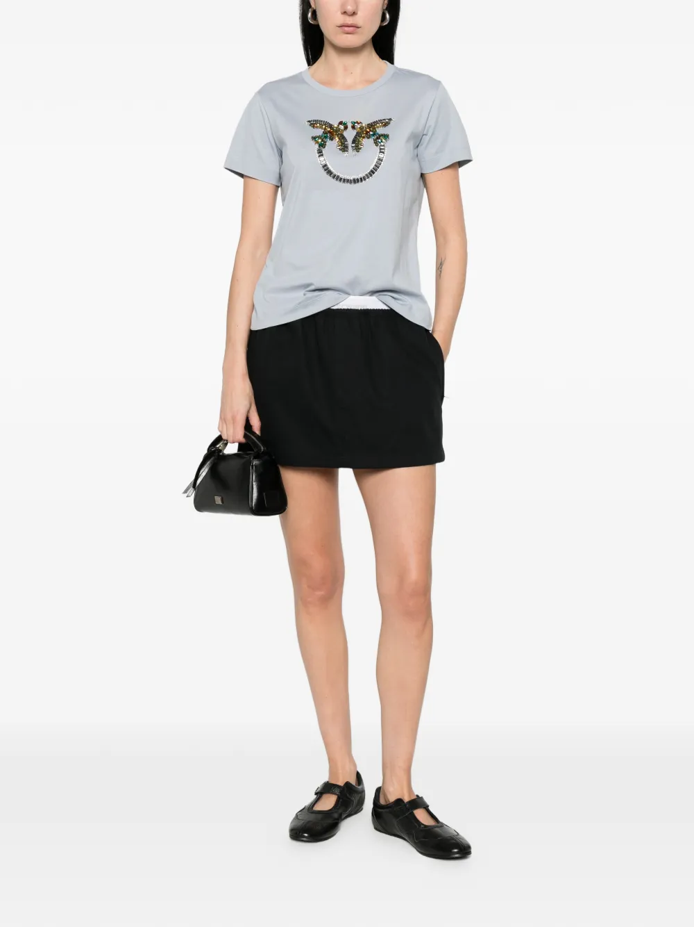 PINKO T-shirt met Love Birds borduurwerk Blauw
