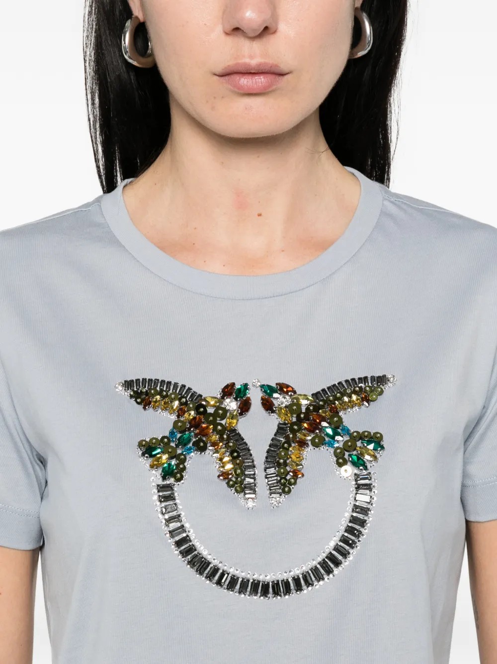 PINKO T-shirt met Love Birds borduurwerk Blauw