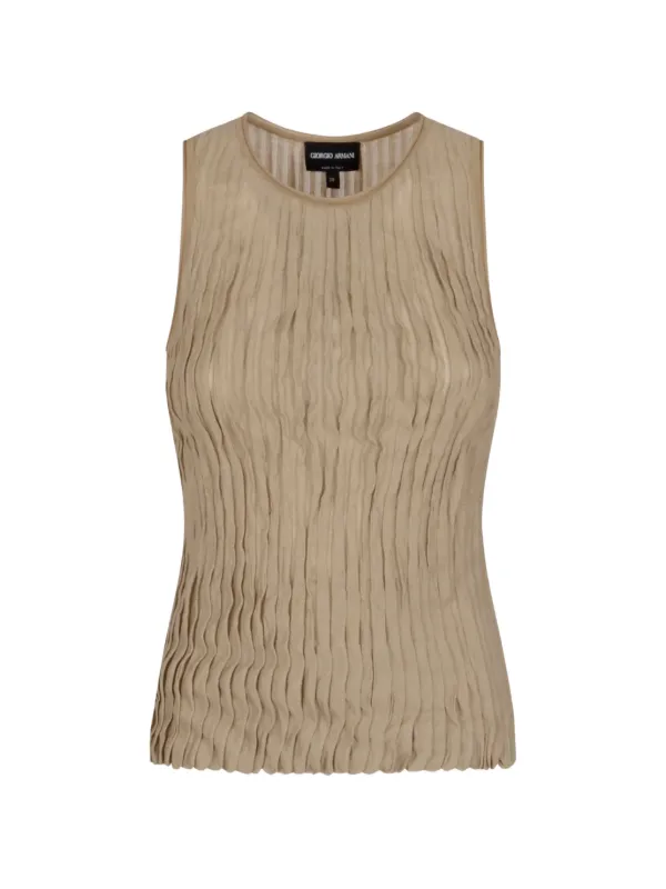 Giorgio Armani Pleated Lurex Top in Neutrals