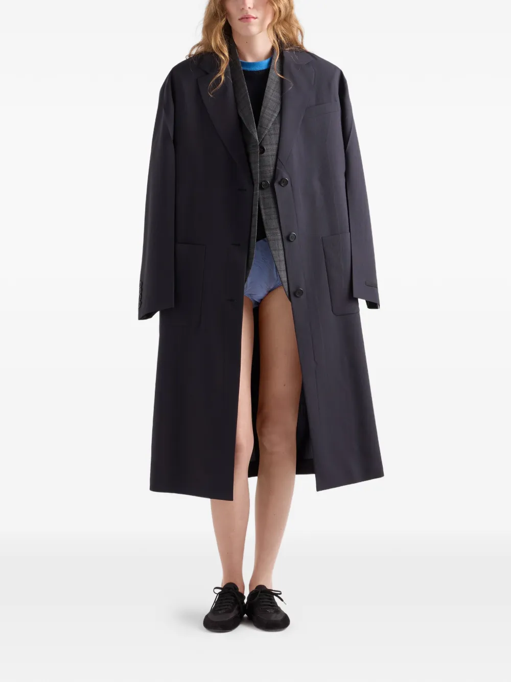  Prada Single-breasted Light Wool Coat - Blue 