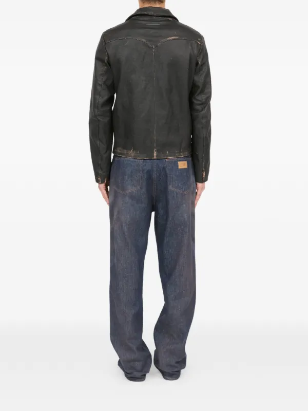 MM6 Maison Margiela ダメージ レザージャケット | ブラック | FARFETCH JP