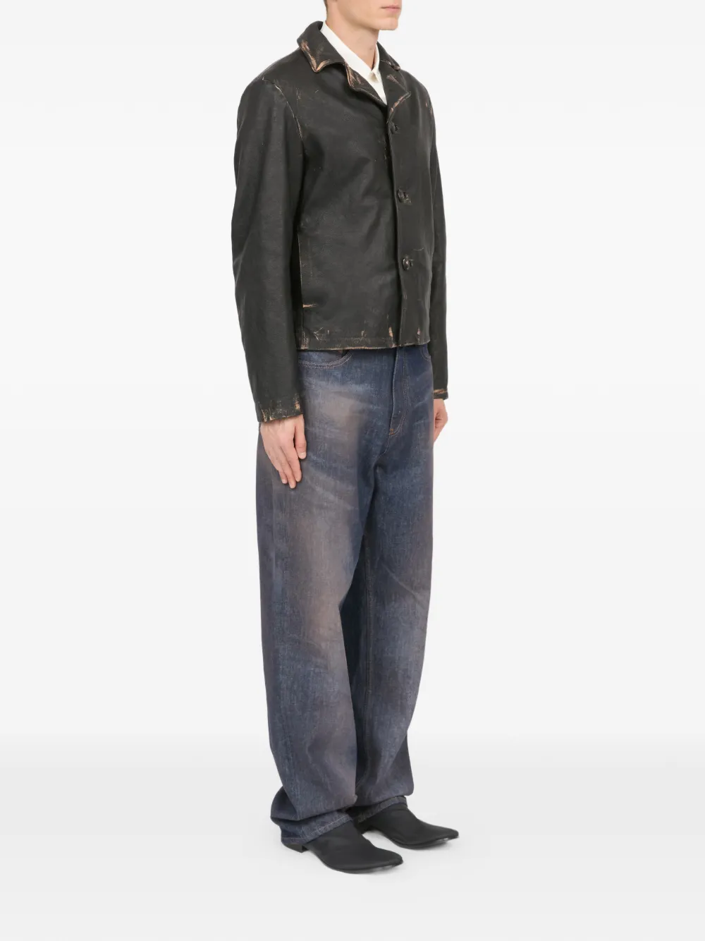 MM6 Maison Margiela ダメージ レザージャケット | ブラック | FARFETCH JP
