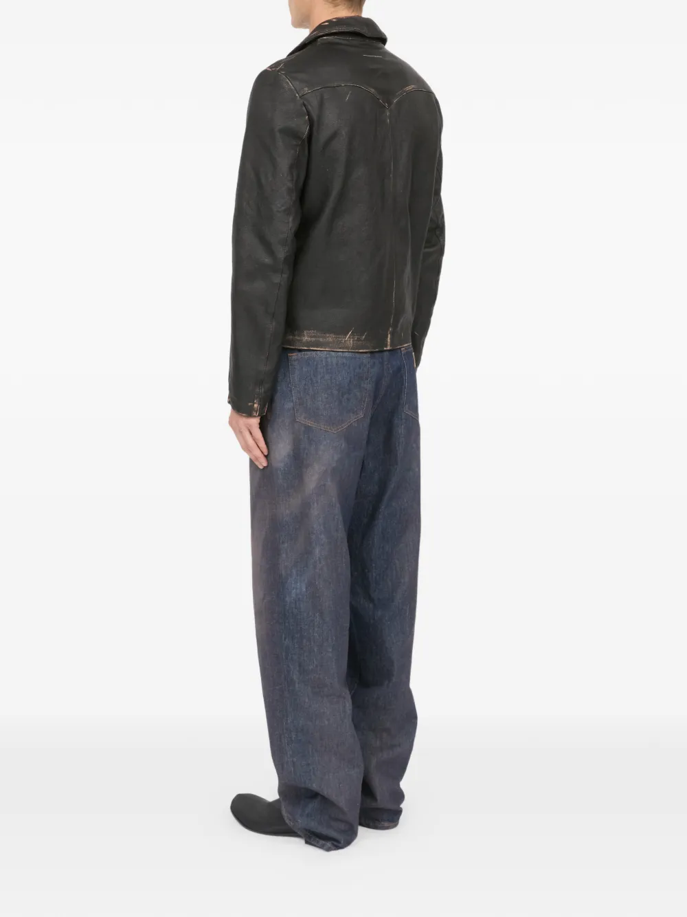 MM6 Maison Margiela ダメージ レザージャケット | ブラック | FARFETCH JP