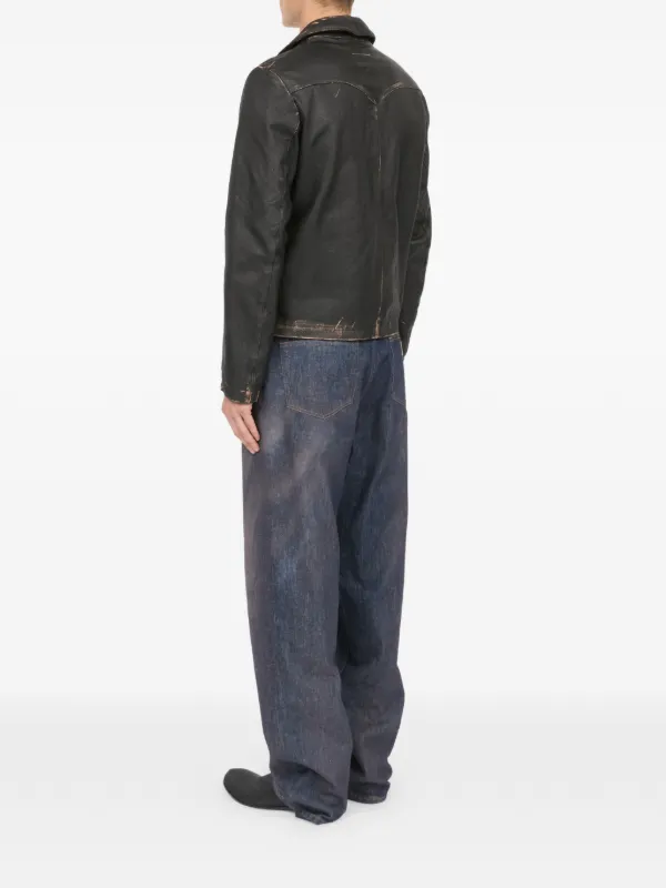 MM6 Maison Margiela Distressed Leather Jacket | Black | FARFETCH ID