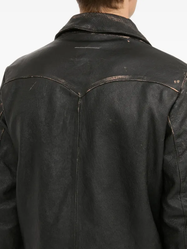 MM6 Maison Margiela Distressed Leather Jacket | Black | FARFETCH ID