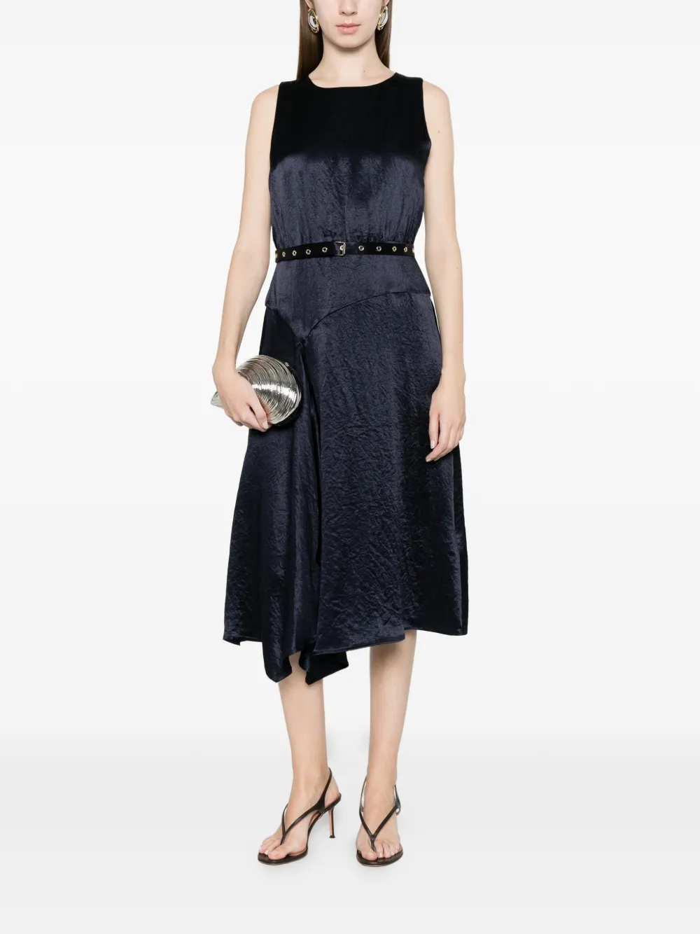 Belted Asymmetric Midi Dress