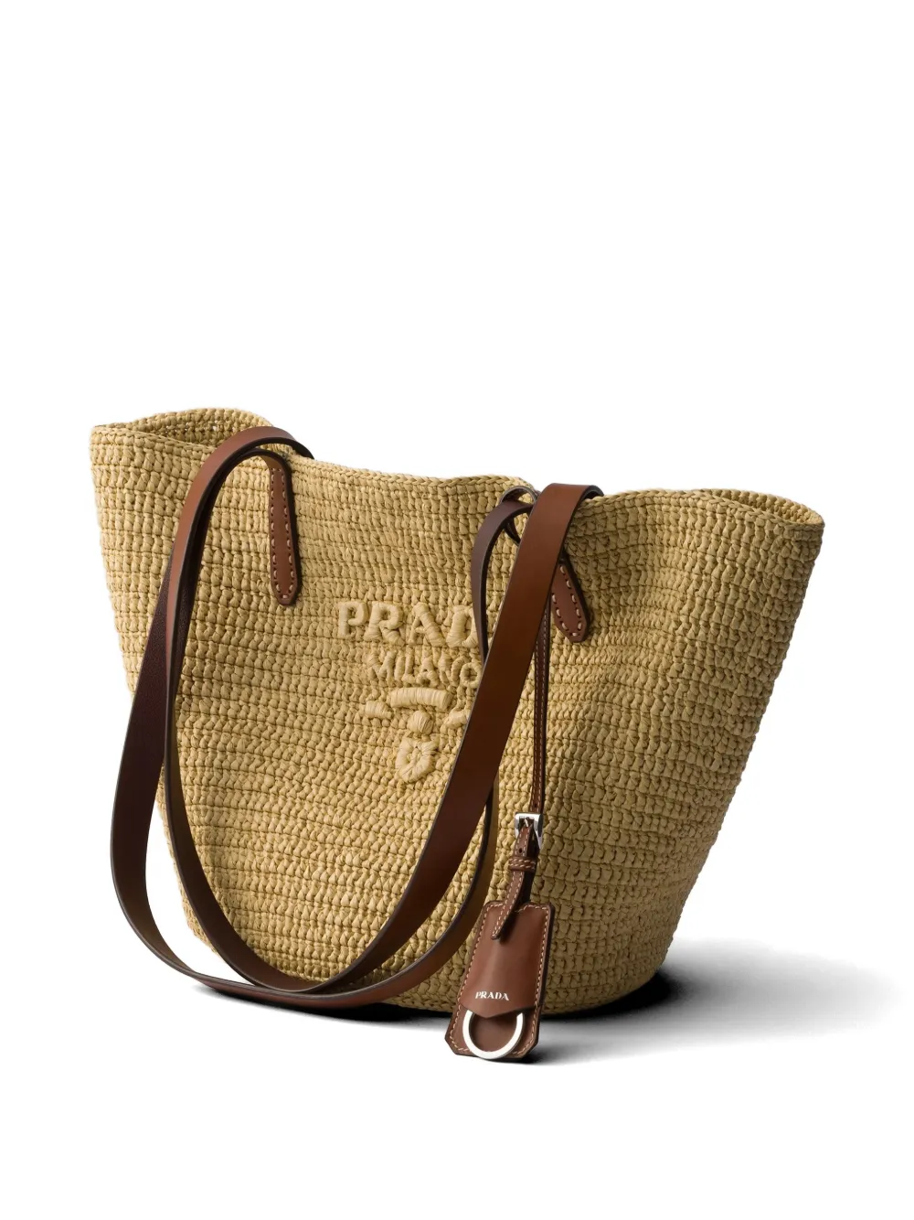 Prada Medium gehaakte en leren shopper Beige