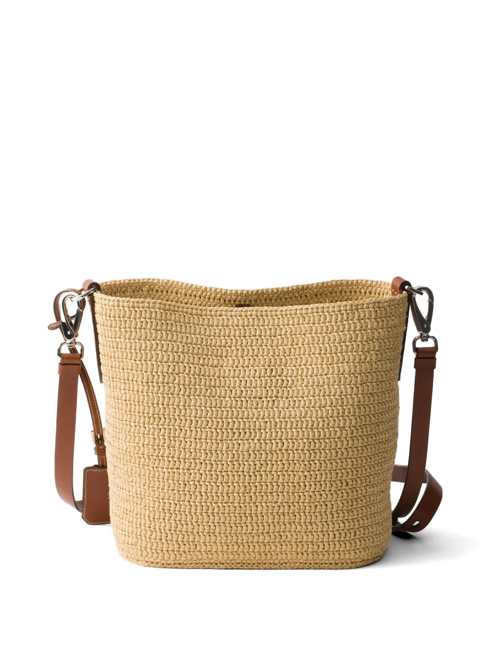 Prada Kleine gehaakte en leren bucket-tas Beige