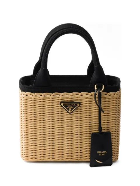 Prada small wicker and canvas tote bag
