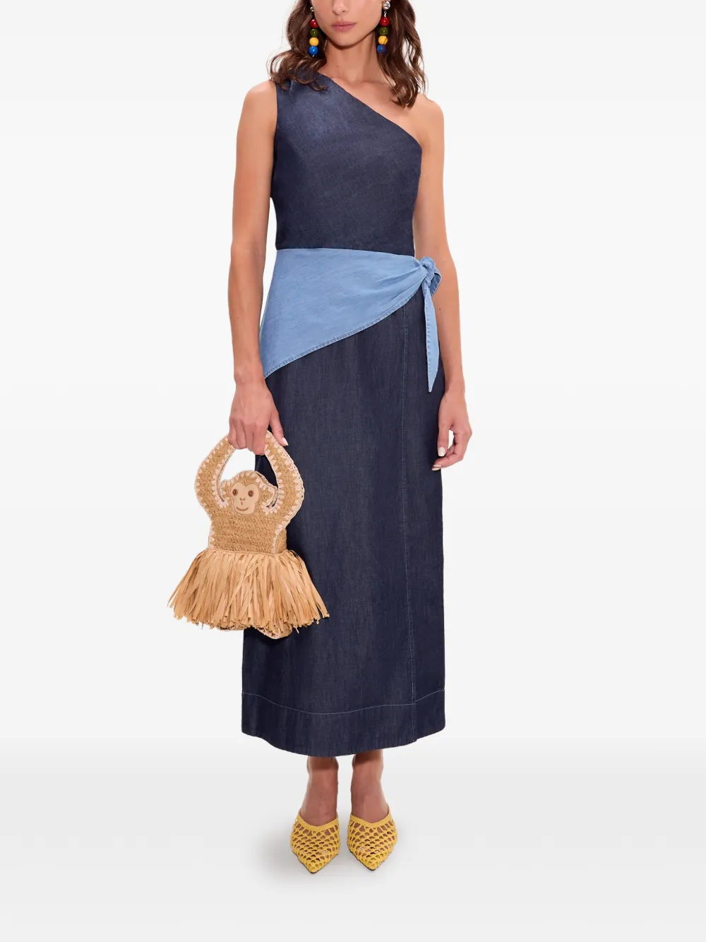  Simon Miller Belem Chambray One-shoulder Midi Dress - Blue 