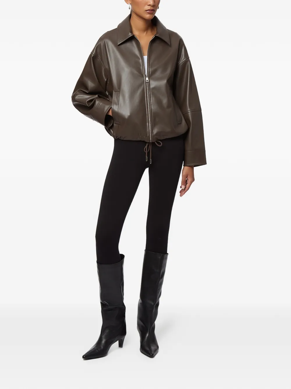 Apparis Ada Faux Leather Bomber Jacket In Brown