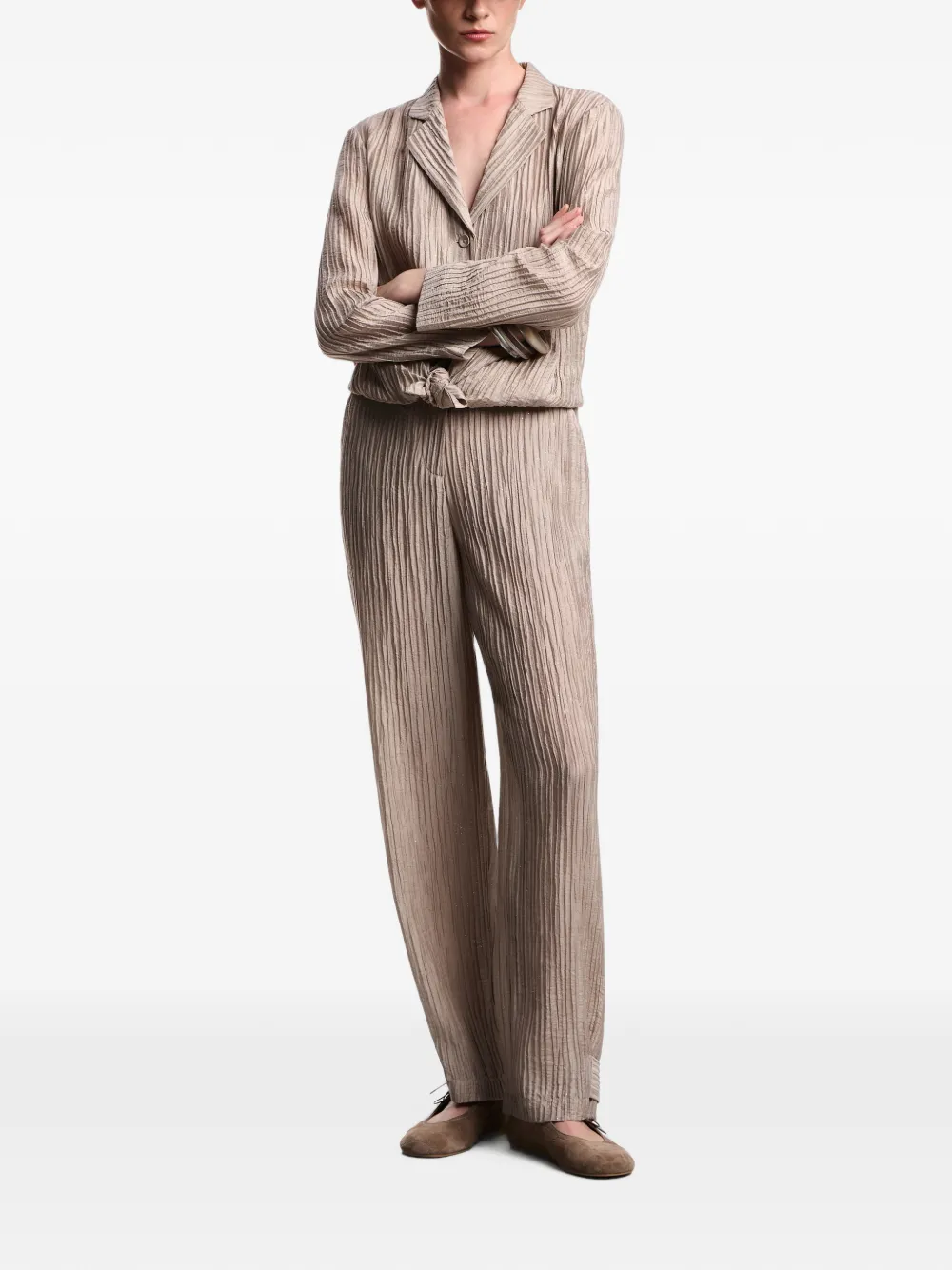 Emporio Armani Geplooide blazer met enkele rij knopen Beige