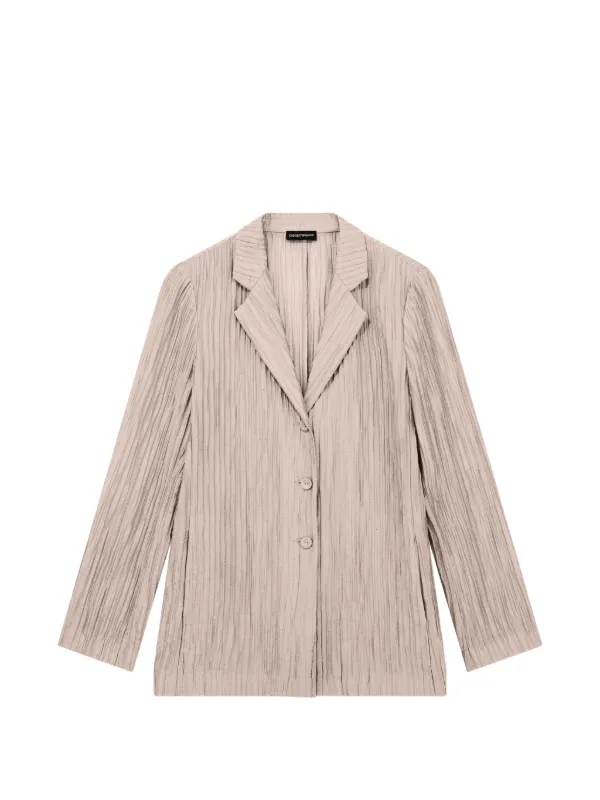 Emporio Armani Single-breasted Jacket in Sparkling Pleated Crepon in Neutrals