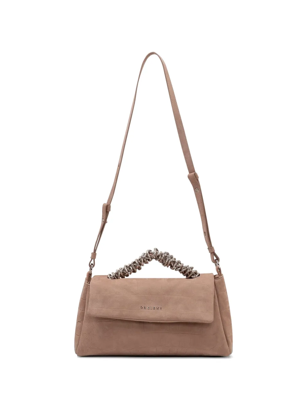 Orciani Shopper met krokodillen-reliëf en gedraaid handvat Beige