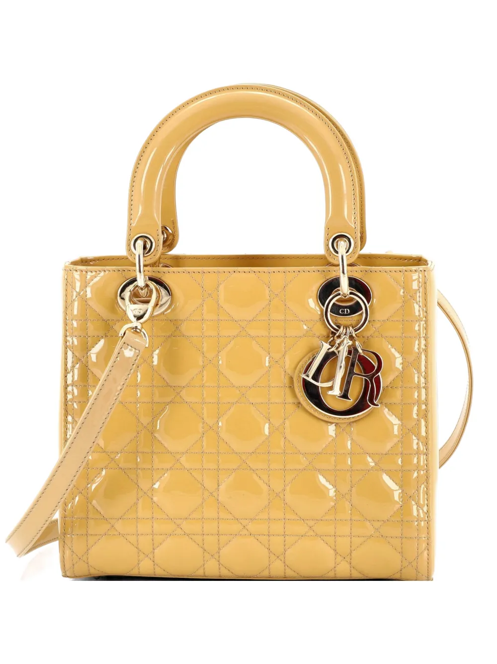 Christian Dior Pre-Owned Lady Dior Bag Cannage Quilt Patent Medium satchel - Giallo