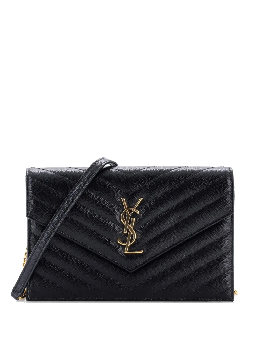 Saint Laurent Pre-Owned Classic Monogram Wallet on Chain Matelasse Chevron Leather Small crossbody bag - Nero