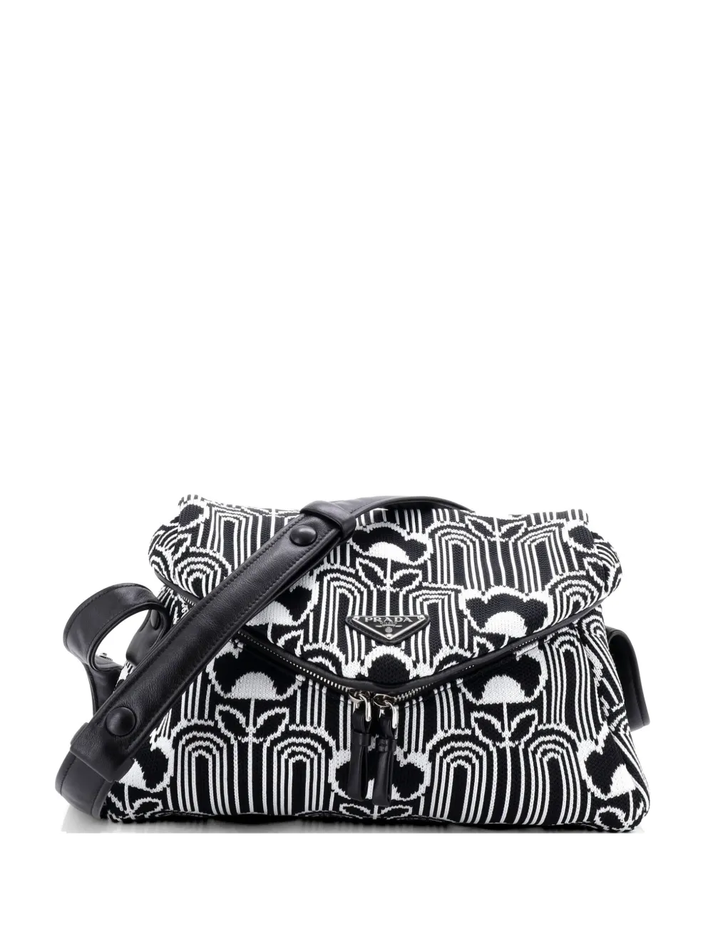 Prada Pre-Owned Signaux Shoulder Bag Jacquard Knit Medium hobo bag - Nero