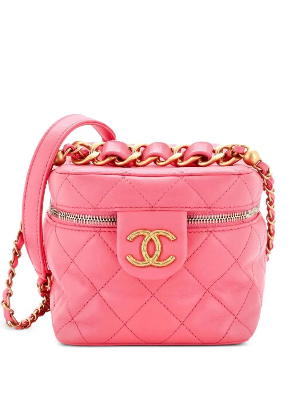 CHANEL Pre-Owned Chain Bar Vanity Case with Chain Quilted Calfskin Small crossbody bag - Rosa