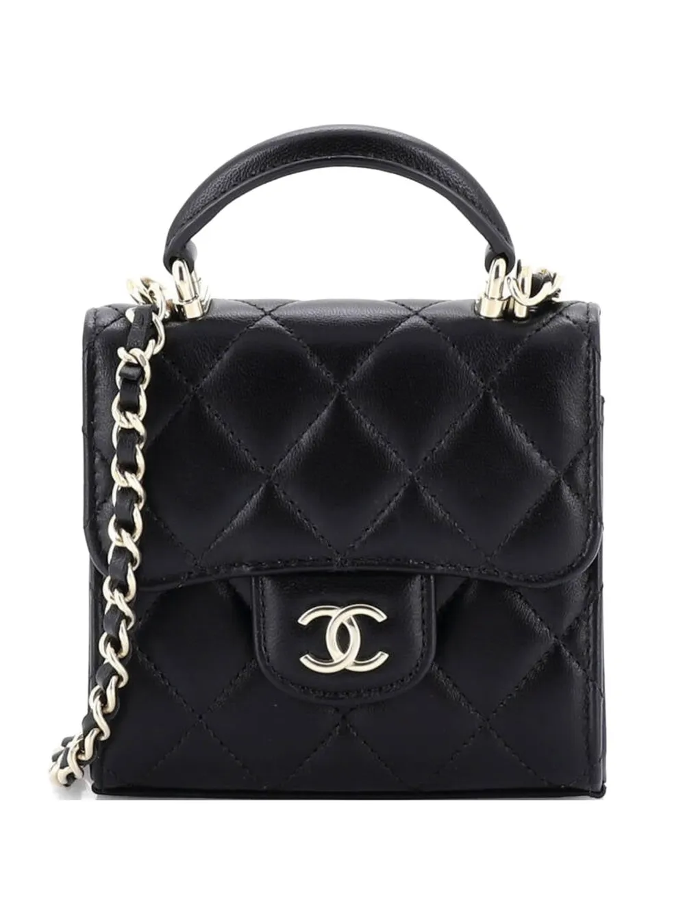 CHANEL Pre-Owned Square Classic Flap Top Handle Clutch with Chain Quilted Lambskin crossbody bag - Nero