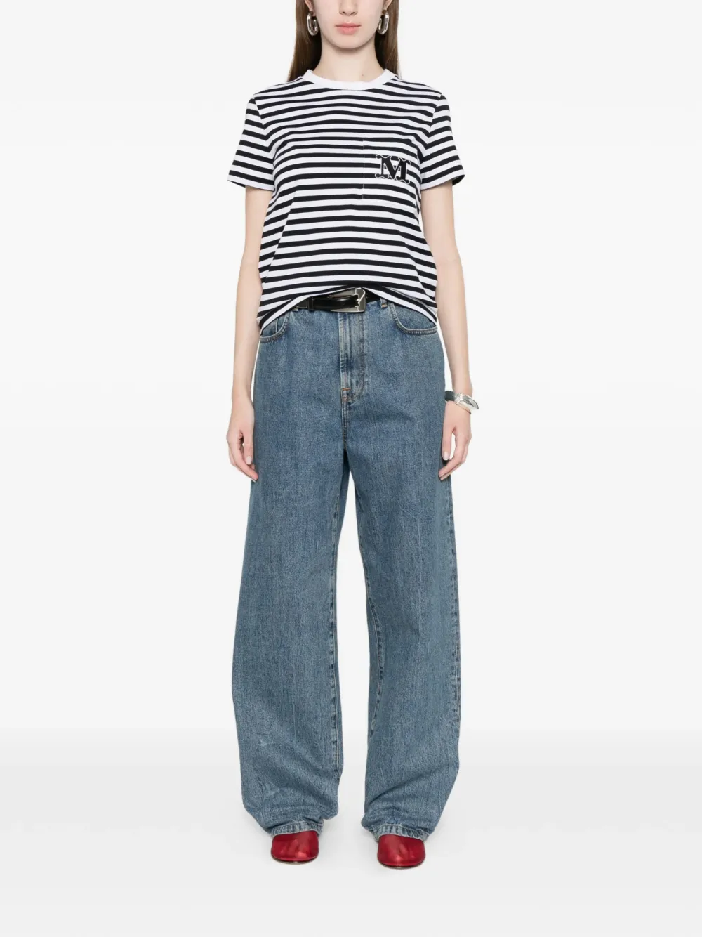 Max Mara T-shirt met geborduurde zak Zwart