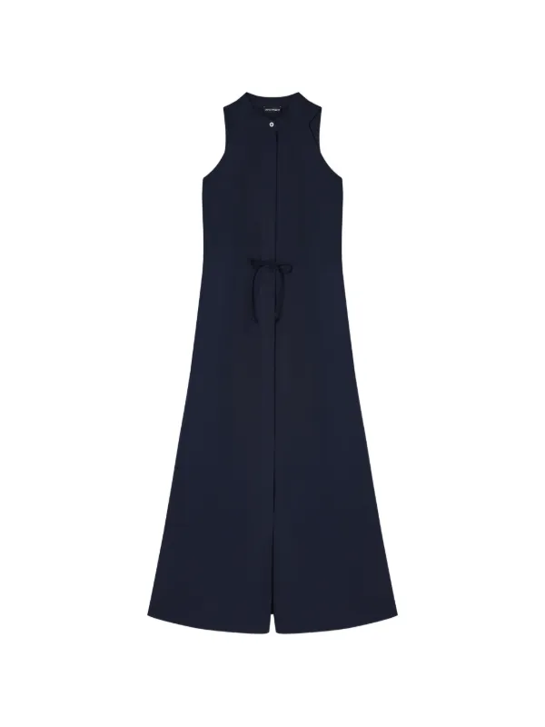 Emporio Armani Long Dress with Poplin Drawstring in Blue