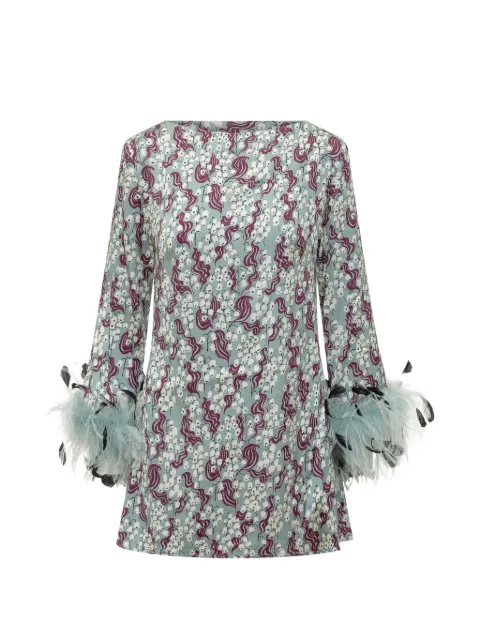 DES PHEMMES feather-trim printed mini dress