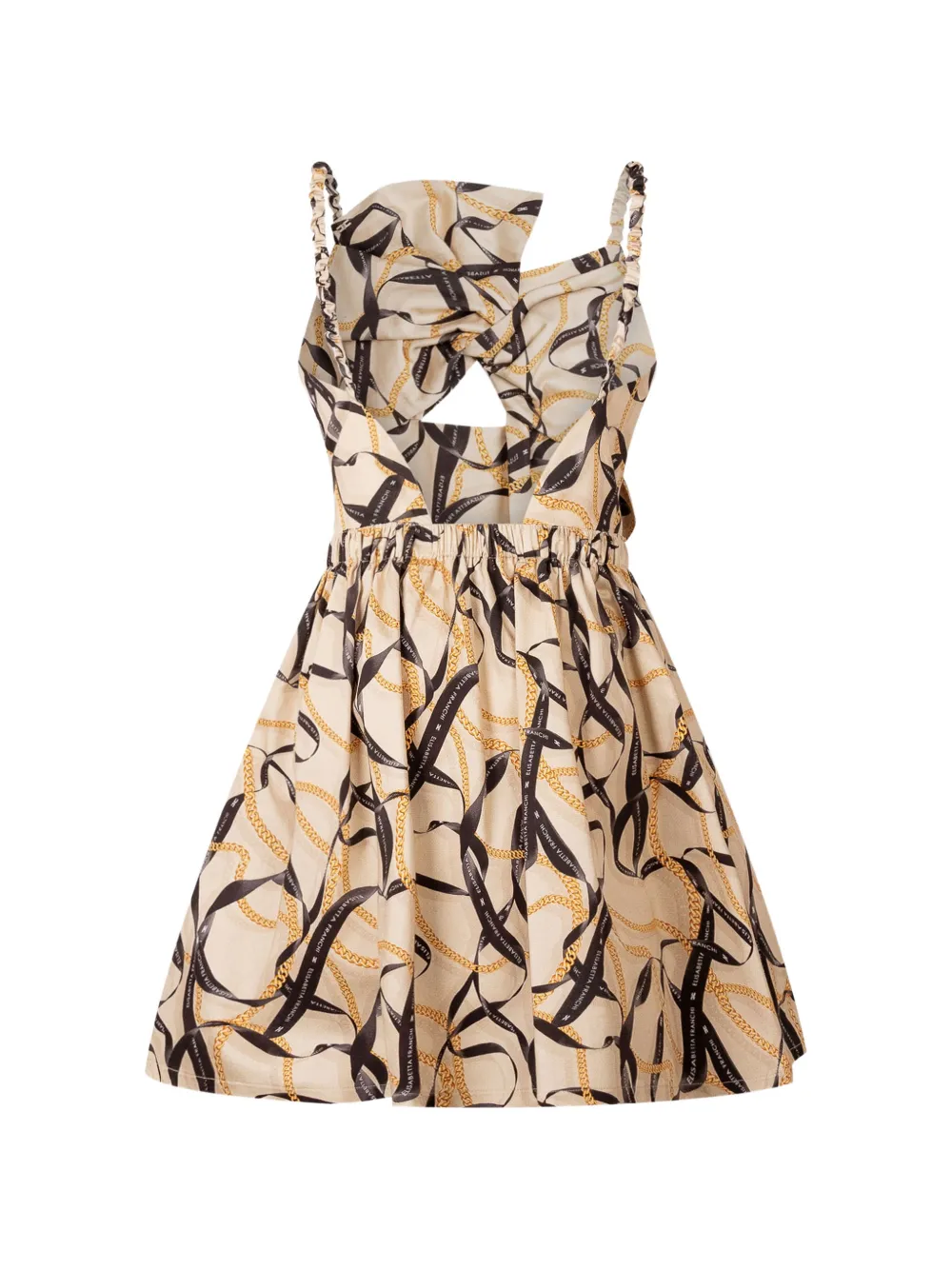 Elisabetta Franchi La Mia Bambina Jurk met kettingprint en strikdetail Beige