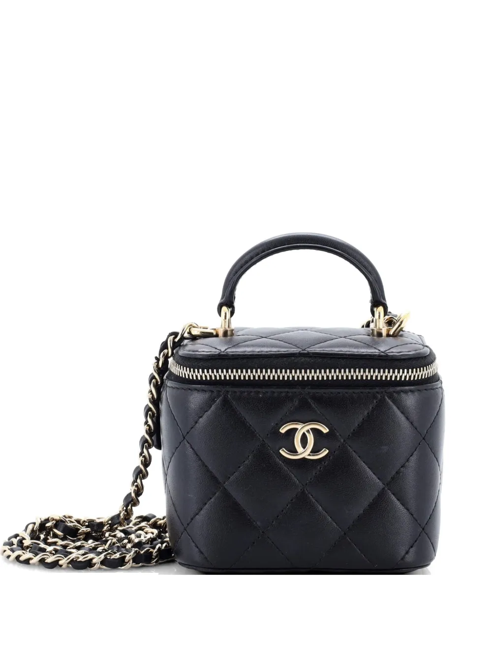 CHANEL Pre-Owned Classic Top Handle Vanity Case with Chain Quilted Lambskin Mini crossbody bag - Nero