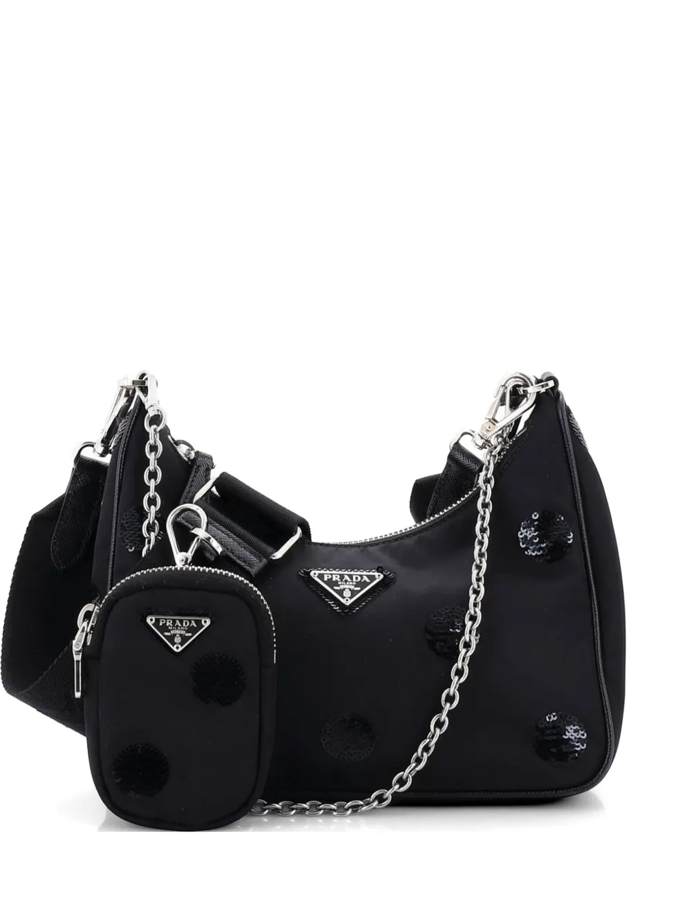 Prada Pre-Owned Re-Edition 2005 Sequin Embellished Tessuto Small shoulder bag - Nero
