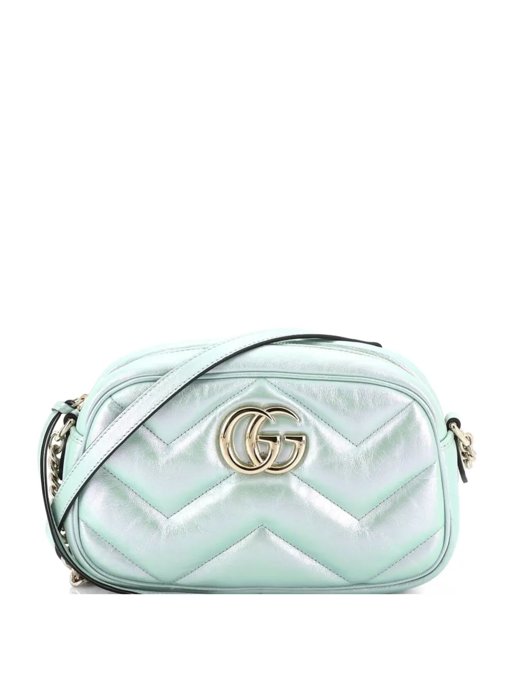 Gucci Pre-Owned Kleine GG Marmont Chevron Schultertasche aus changierendem Leder - Grün