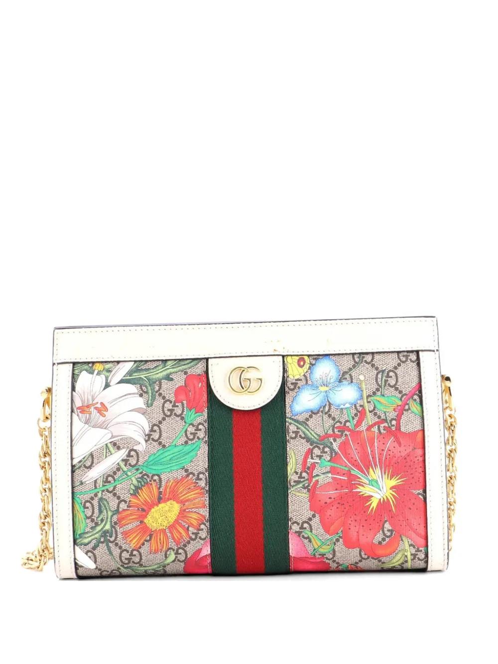 Gucci Pre-Owned Ophidia Chain Shoulder Bag Flora GG Coated Canvas Small crossbody bag - Marrone