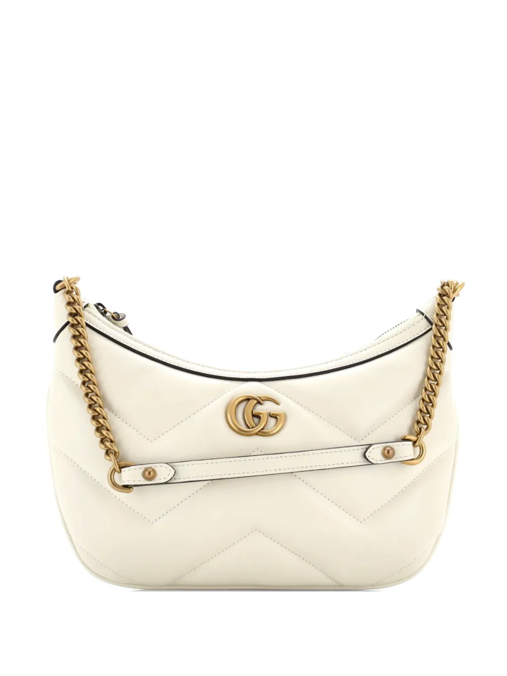 Gucci Pre-Owned GG Marmont Chain Moon Matelasse Leather Small hobo bag - Bianco