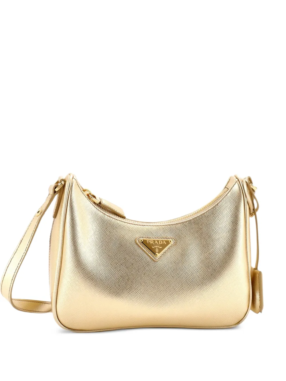 Prada Pre-Owned Adjustable Handle Zip Saffiano Leather Mini hobo bag - Gold