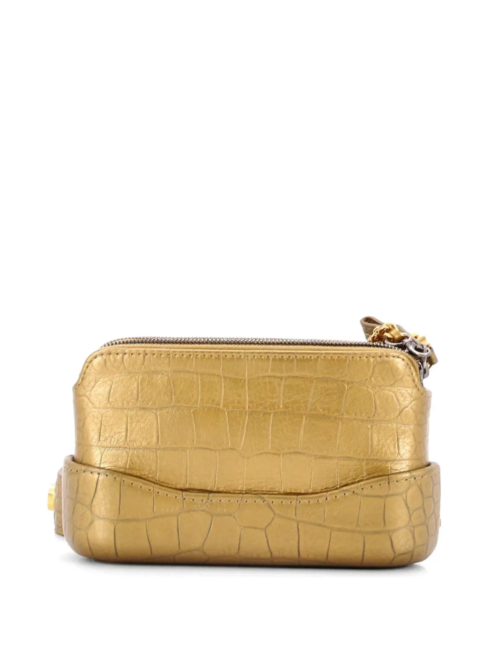 Gabrielle Logo Handle Double Zip Clutch With Chain Crocodile Embossed Calfskin Shoulder Bag