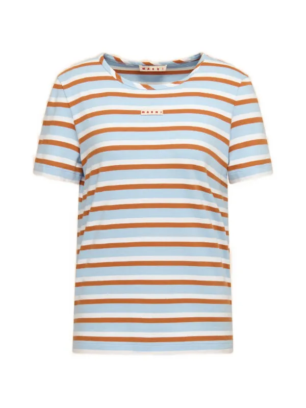 Marni Striped Cotton T-shirt in Blue