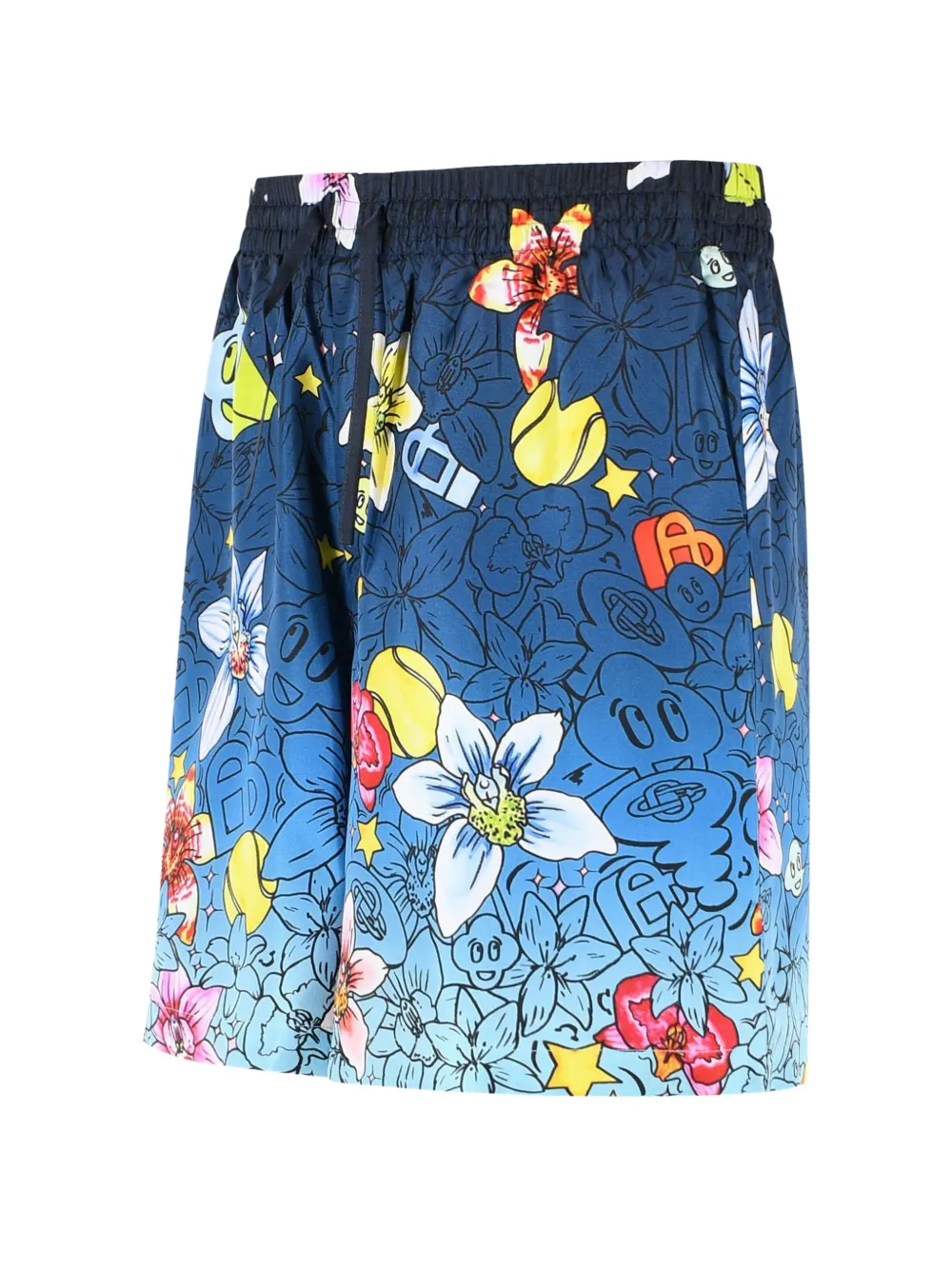 Casablanca Collage D'Icones Graphiques zijden shorts met print Blauw