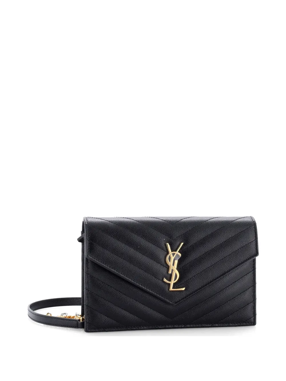  Saint Laurent Pre-owned Petit Sac à Bandoulière Classic Monogram Wallet On Chain Matelasse Chevron En Cuir - Noir 
