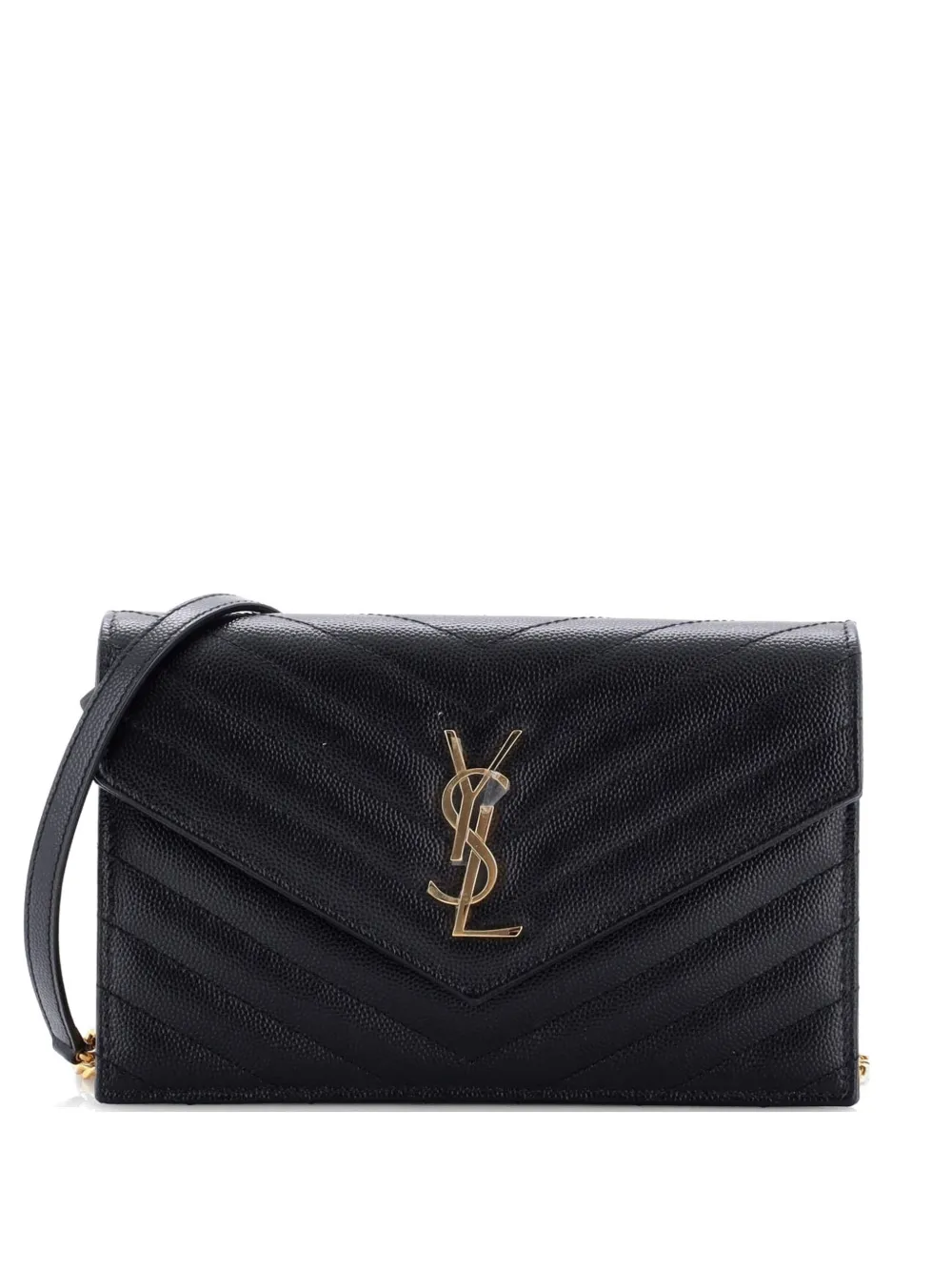 Saint Laurent Pre-Owned Classic Monogram Wallet on Chain Matelasse Chevron Leather Small crossbody bag - Nero
