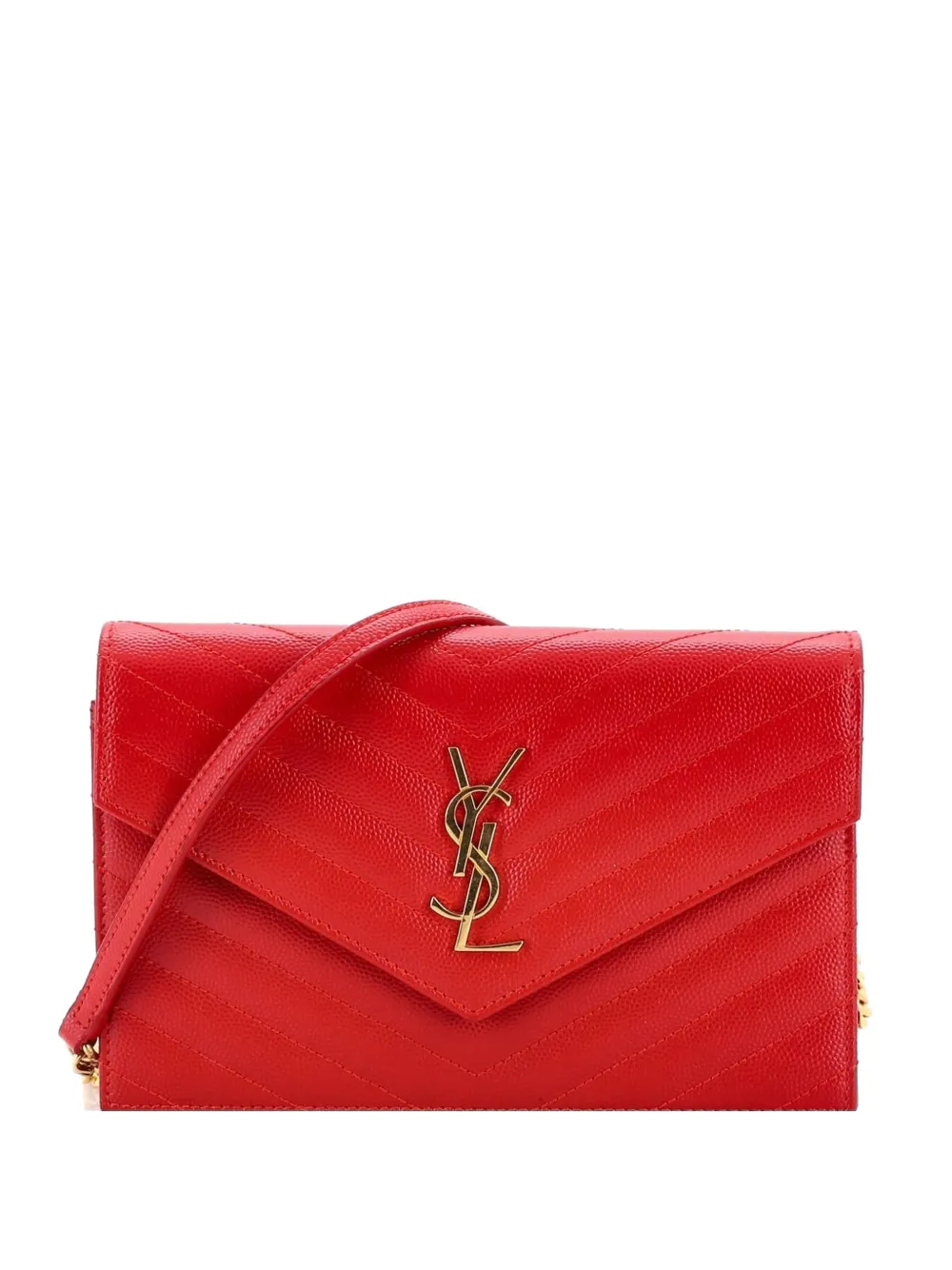 Saint Laurent Pre-Owned Classic Monogram Wallet on Chain Matelasse Chevron Leather Small crossbody bag - Rosso