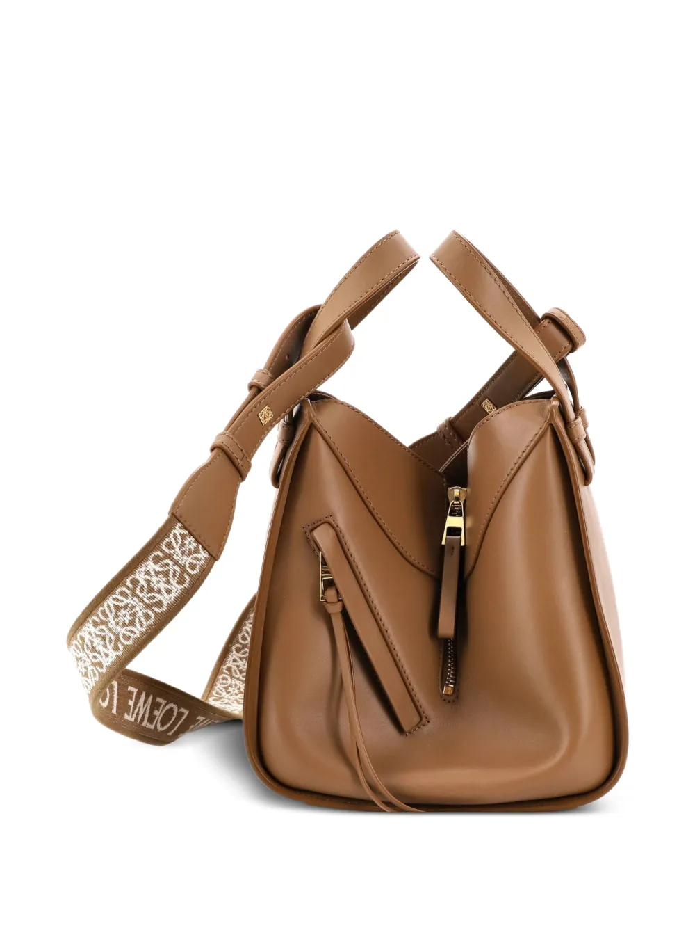 Loewe Pre-Owned Monochrome Hammock Bag Leather with Logo Jacquard Strap Compact crossbody bag - Marrone