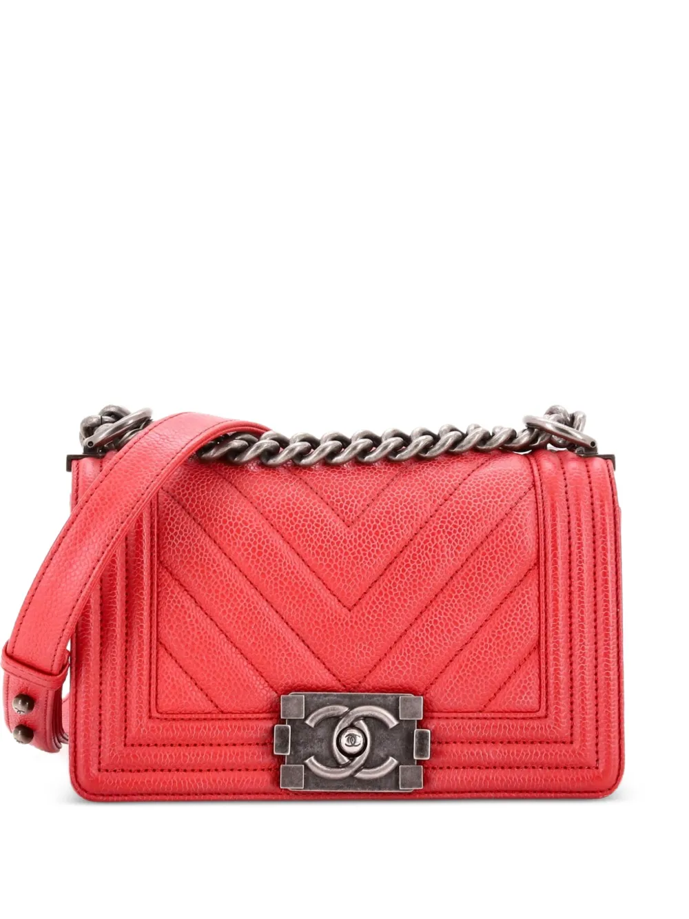 CHANEL Pre-Owned Boy Flap Bag Chevron Caviar Small crossbody bag - Rosso