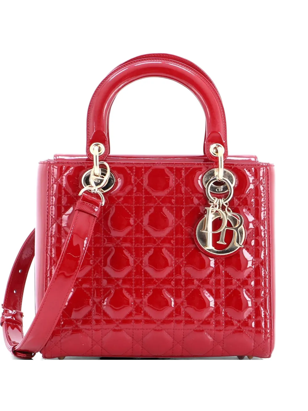 Christian Dior Pre-Owned Lady Dior NM Bag Cannage Quilt Patent Medium satchel - Rot