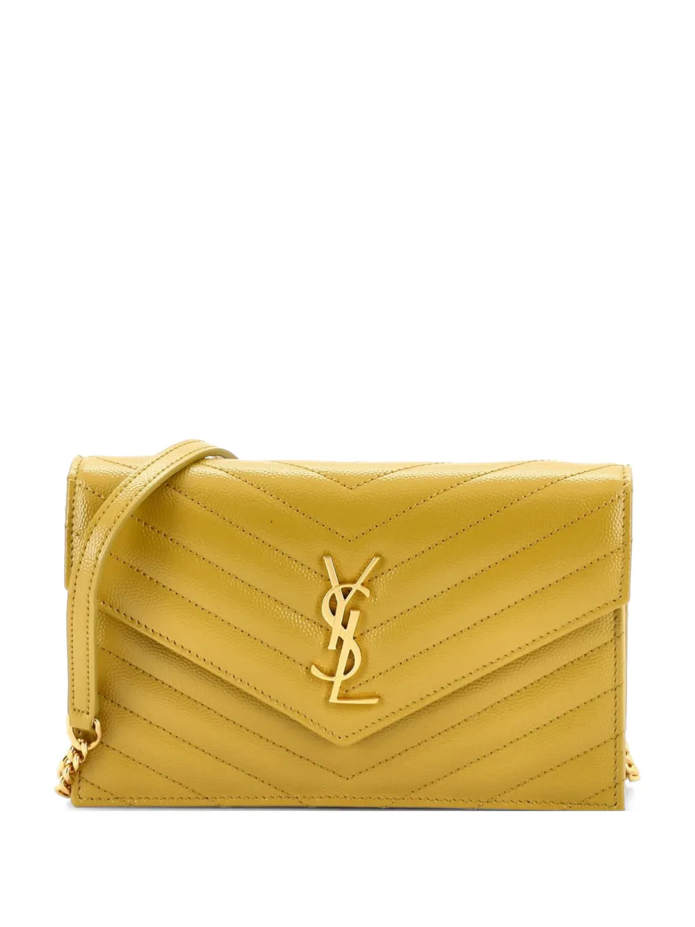 Saint Laurent Pre-Owned Classic Monogram Wallet on Chain Matelasse Chevron Leather Small crossbody bag - Giallo